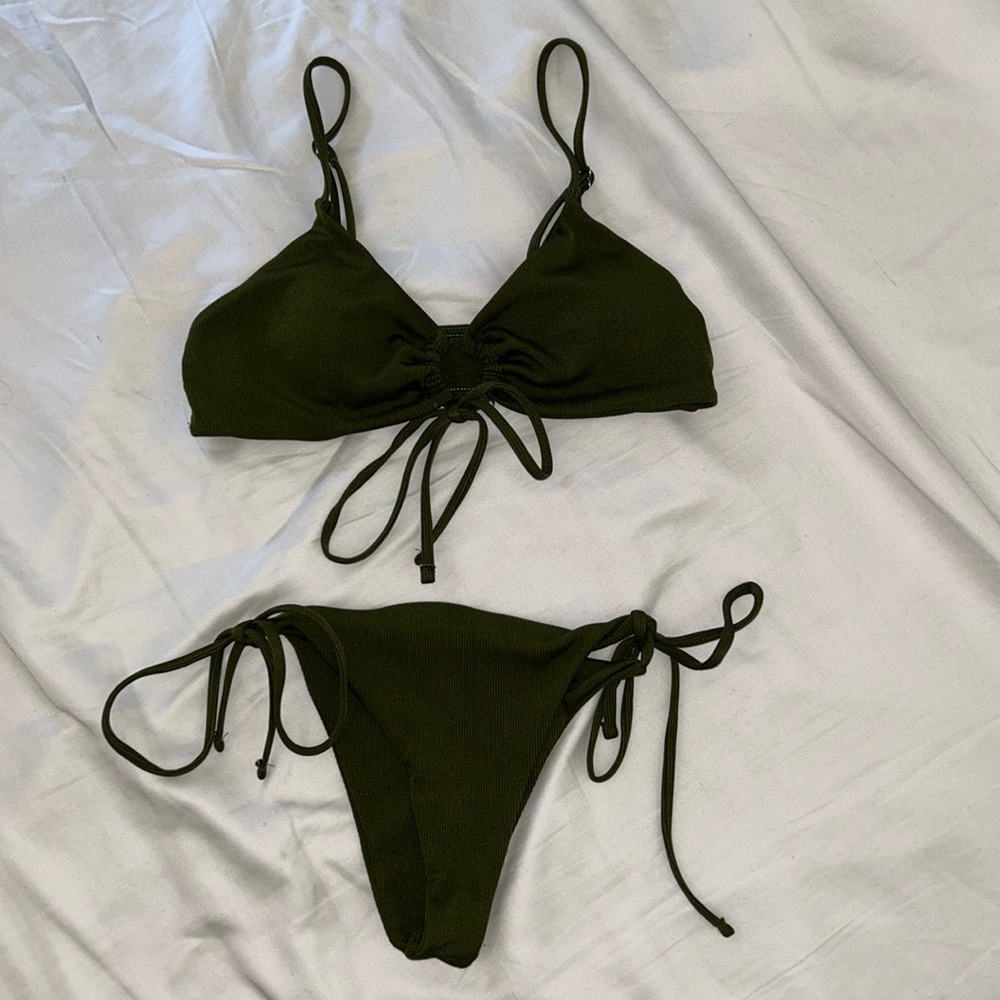 Bikini set olive green.  Cheeky bottoms. Size small.